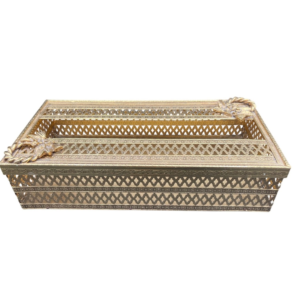 Mid Century Tissue Dispenser Gold Metal 1960s Bathroom Decor Hollywood Regency
